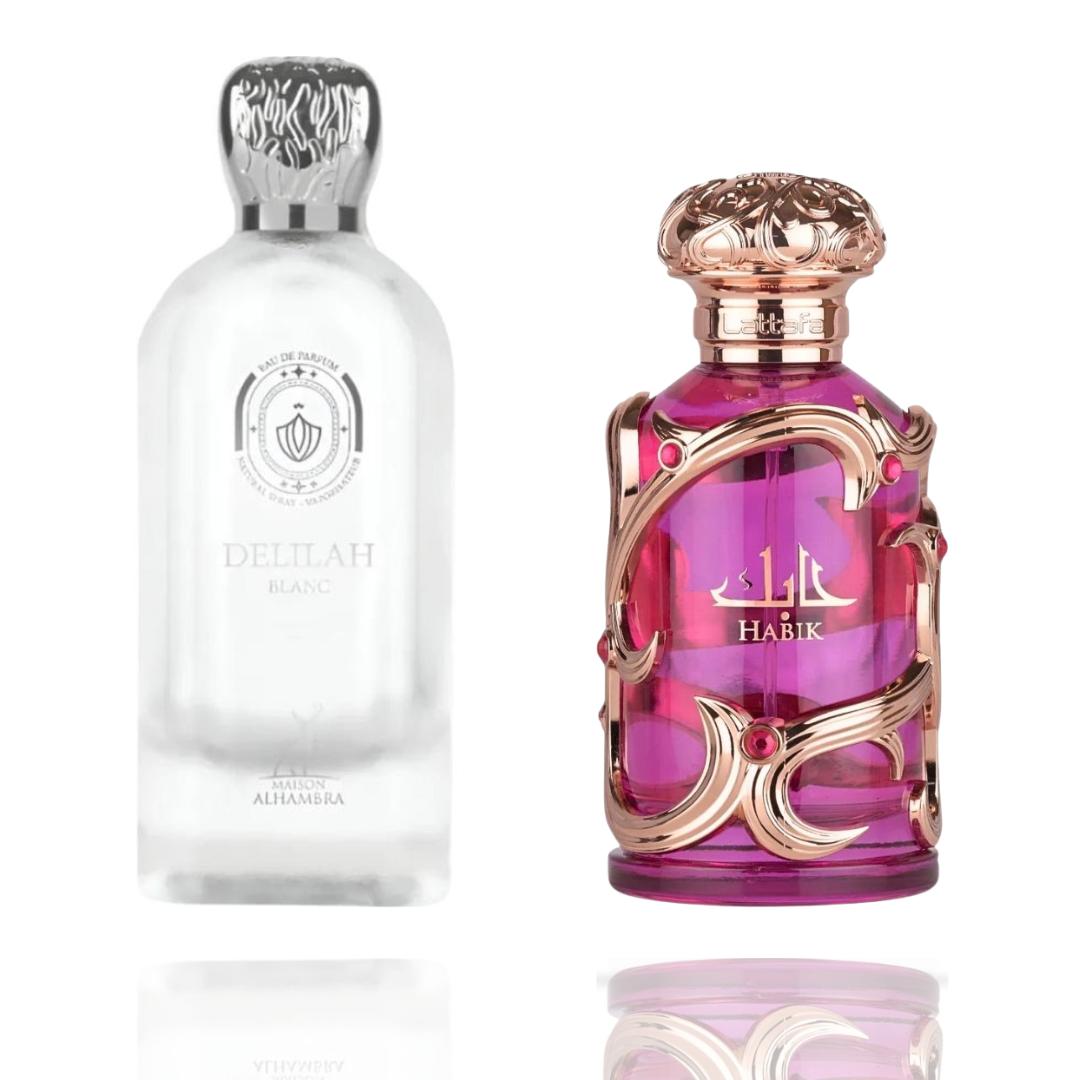 Delilah Blanc + Habik Pink — 2-Piece Set by Qamare — Authentic Arabic Fragrance | Qamare