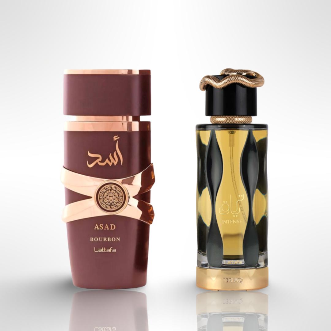 Asad Bourbon + Teriaq Intense — 2-Piece Set by Qamare — Authentic Arabic Fragrance | Qamare