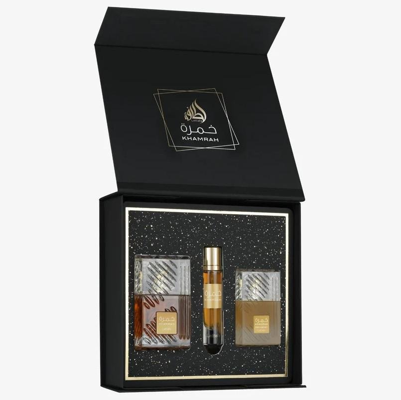 Lattafa Khamrah 3pcs Gift Set by Lattafa — Authentic Arabic Fragrance | Qamare