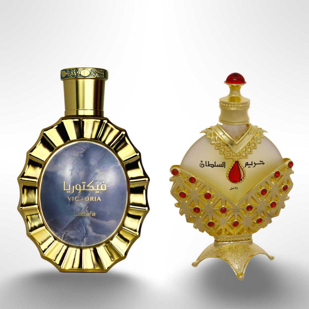 Lattafa Victoria + Hareem Al Sultan Gold — 2-Piece Set by Lattafa — Authentic Arabic Fragrance | Qamare