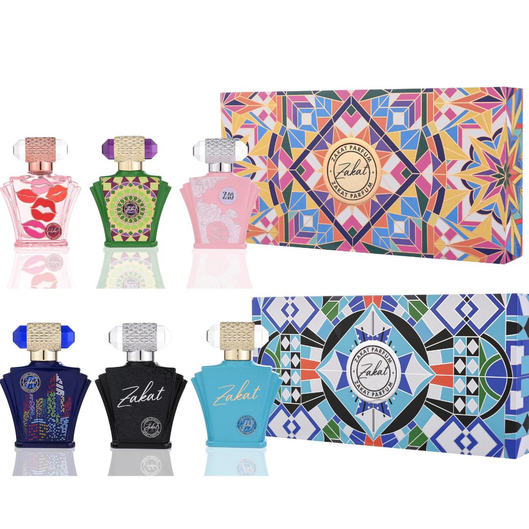 Blue Zakat Piece Gift Set + Pink Zakat — 2-Piece Set by Qamare — Authentic Arabic Fragrance | Qamare