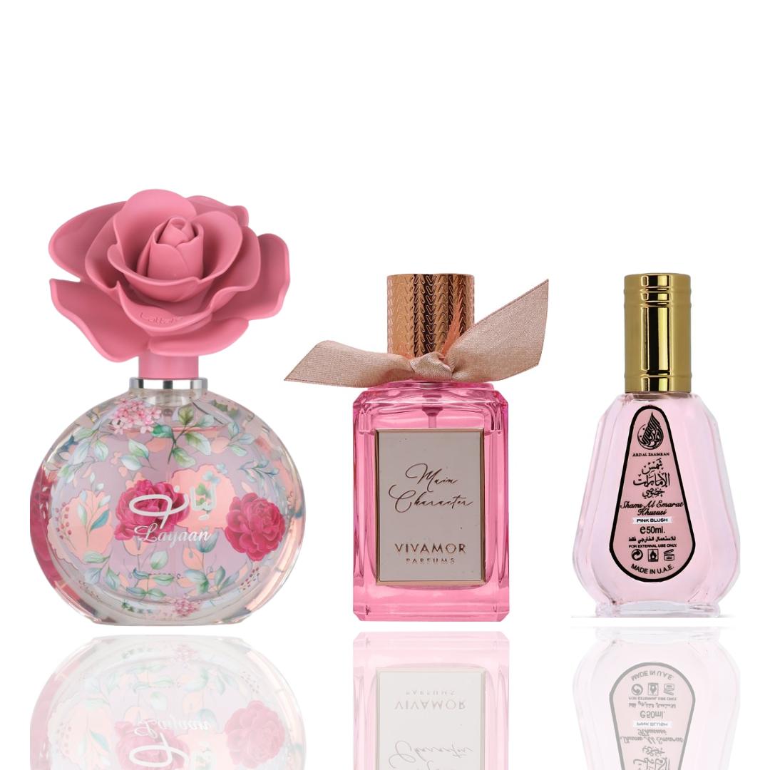Layaan + Shams Al Emarat Pink Blush + 1 More — 3-Piece Bundle by Qamare — Authentic Arabic Fragrance | Qamare