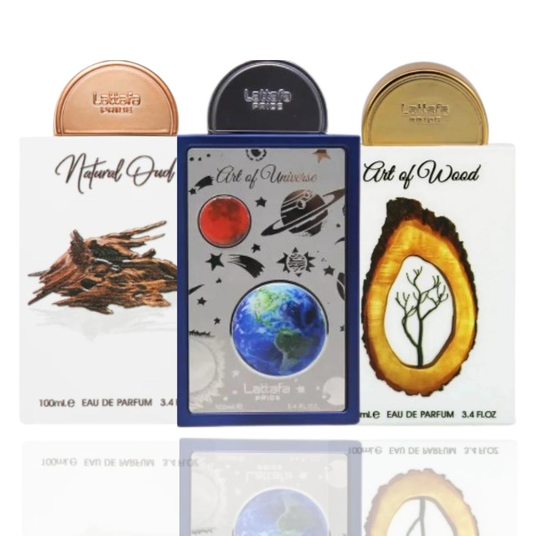 Art Of Universe + Art Of Wood + 1 More — 3-Piece Bundle by Qamare — Authentic Arabic Fragrance | Qamare