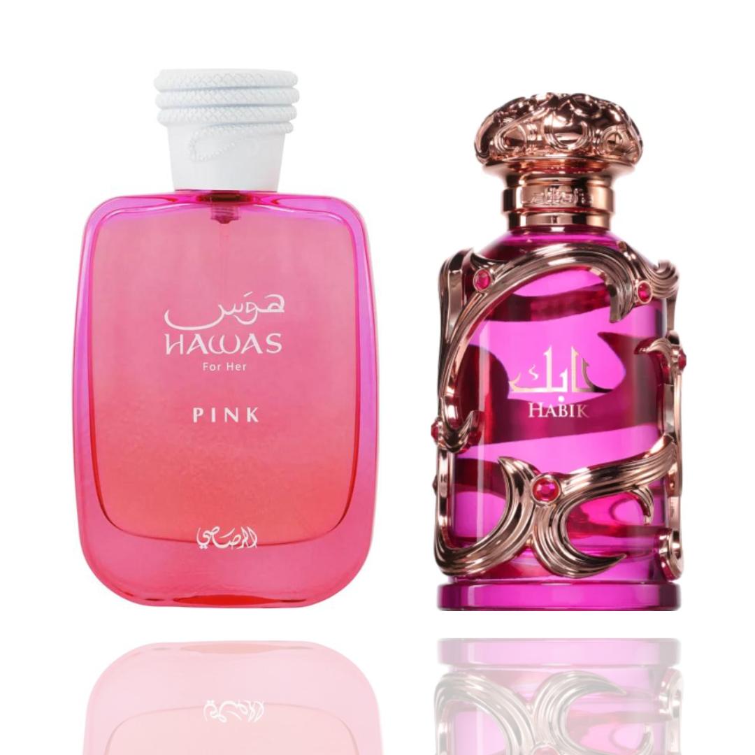 Hawas Pink + Habik Women — 2-Piece Set by Qamare — Authentic Arabic Fragrance | Qamare