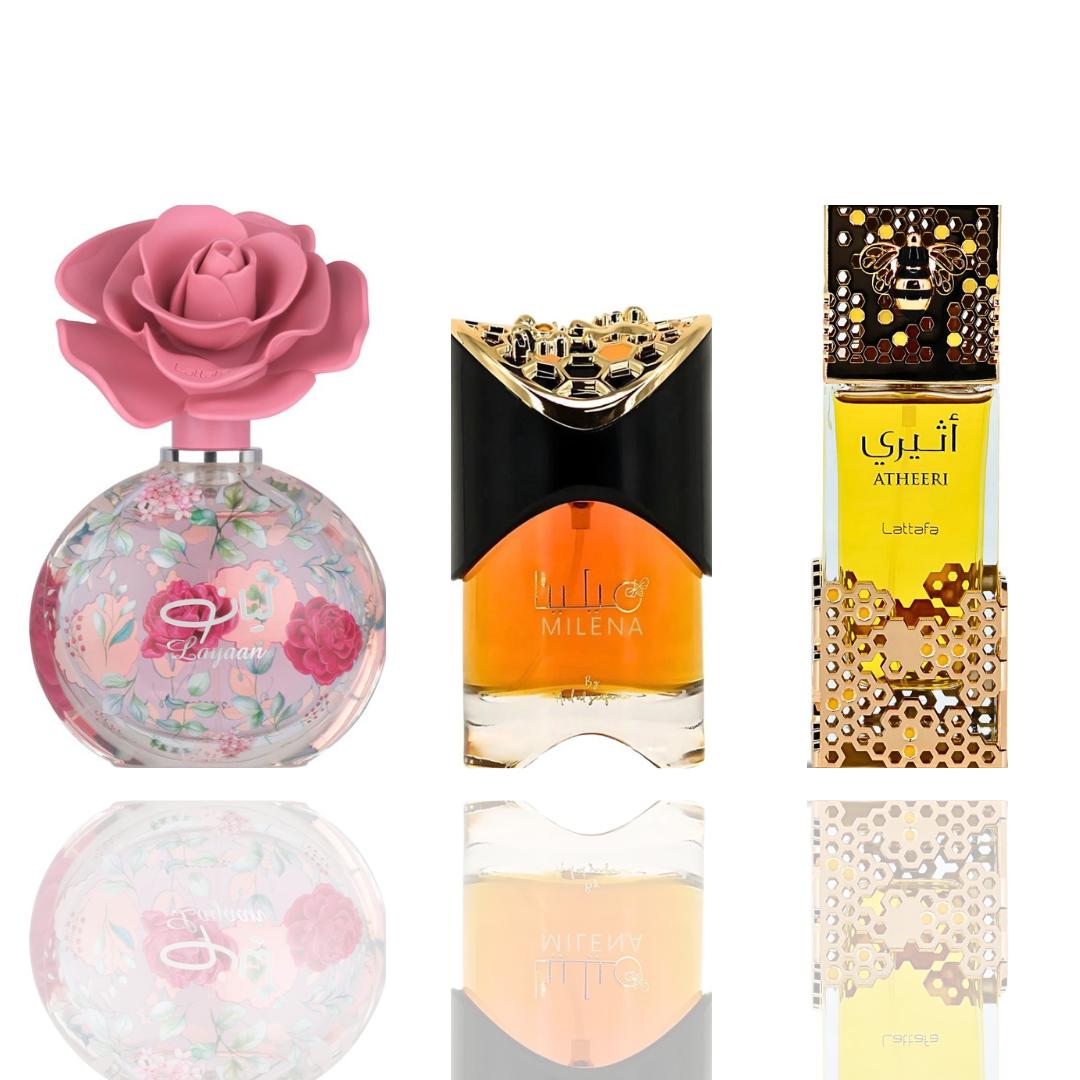 Layaan + Milena + 1 More — 3-Piece Bundle by Qamare — Authentic Arabic Fragrance | Qamare