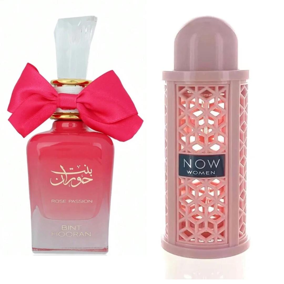 Lattafa Bint Hooran Rose Passion + Now Women Rave / — 2-Piece Set by Lattafa — Authentic Arabic Fragrance | Qamare