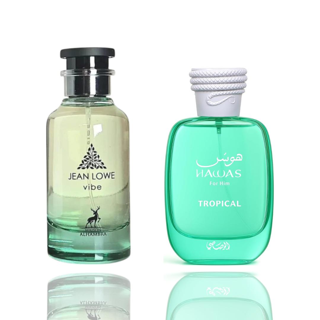 Hawas Tropical + Jean Lowe Vibe — 2-Piece Set by Qamare — Authentic Arabic Fragrance | Qamare