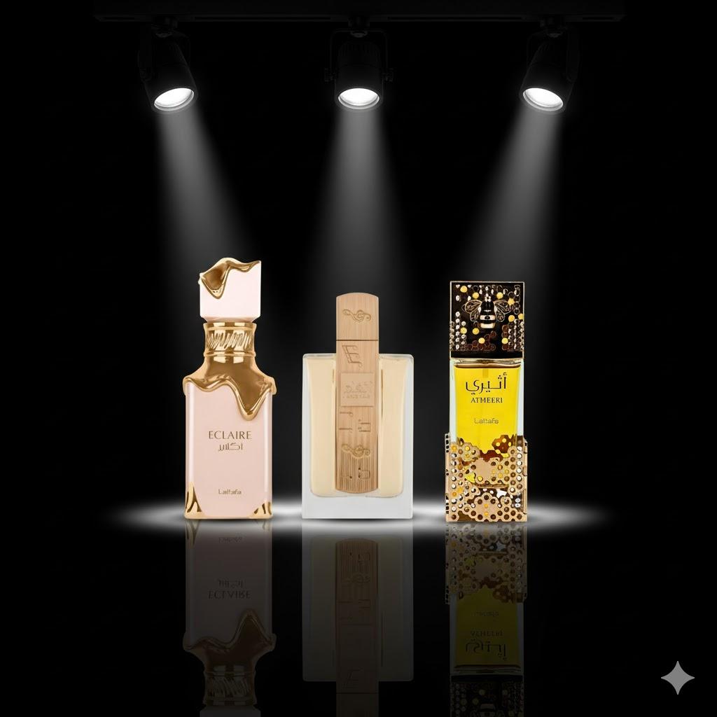 Eclaire + Angham + 1 More — 3-Piece Bundle by Qamare — Authentic Arabic Fragrance | Qamare
