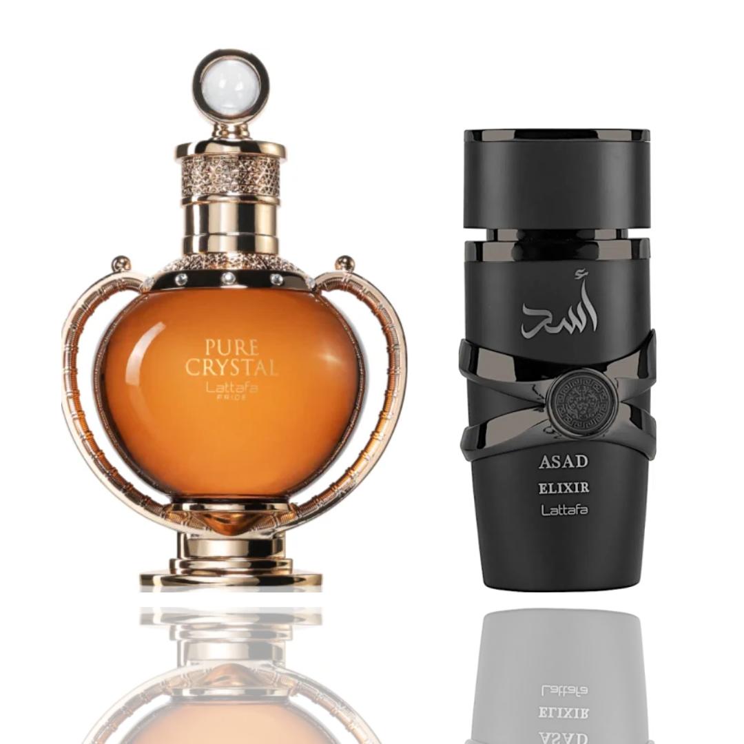 Crystal + Asad Elixir — 2-Piece Set by Qamare — Authentic Arabic Fragrance | Qamare