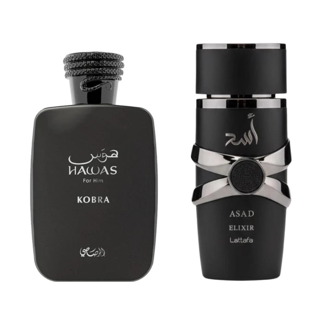 Hawas Kobra + Asad Elixir — 2-Piece Set by Qamare — Authentic Arabic Fragrance | Qamare