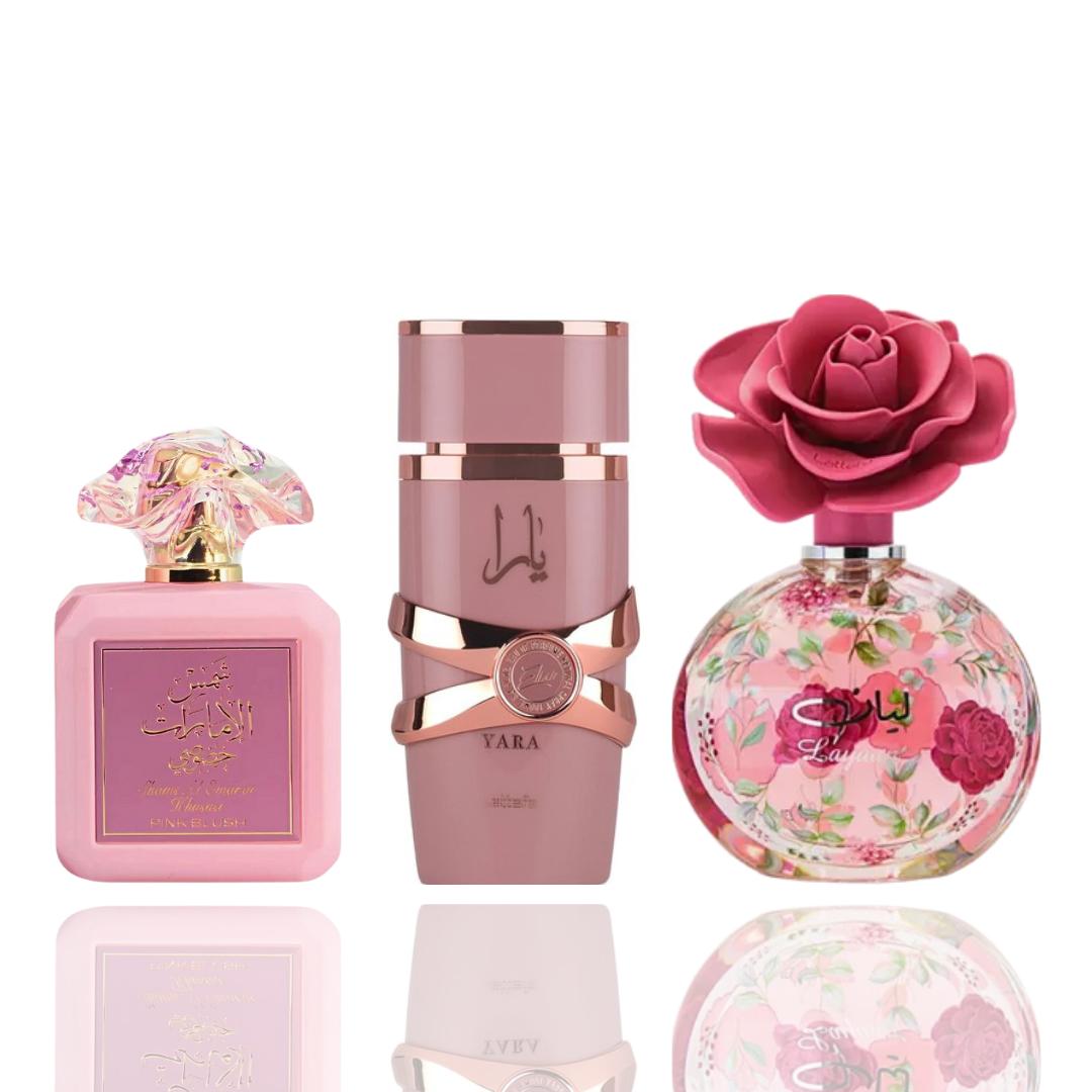 Yara Elixir + Shams Al Emarat Pink Blush + 1 More — 3-Piece Bundle by Qamare — Authentic Arabic Fragrance | Qamare