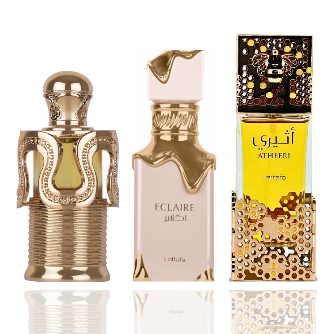 Maitha + Eclaire + 1 More — 3-Piece Bundle by Qamare — Authentic Arabic Fragrance | Qamare
