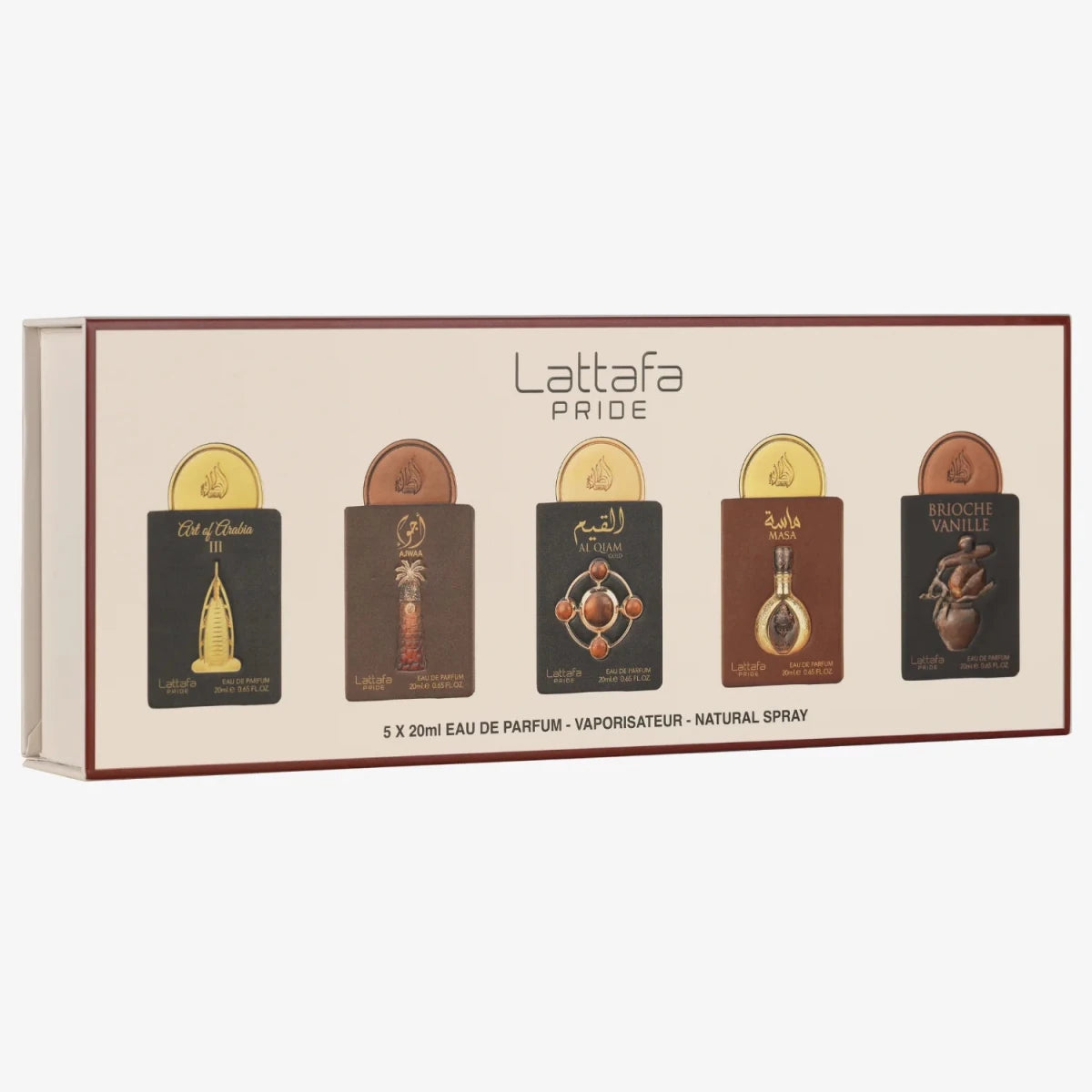 Lattafa Pride 5x Art of Arabia Iii Ajwaa Al Qiam Gold Masa Brioche Vanille Gift Set Eau de Parfum 20ml by Lattafa — Authentic Arabic Fragrance | Qamare