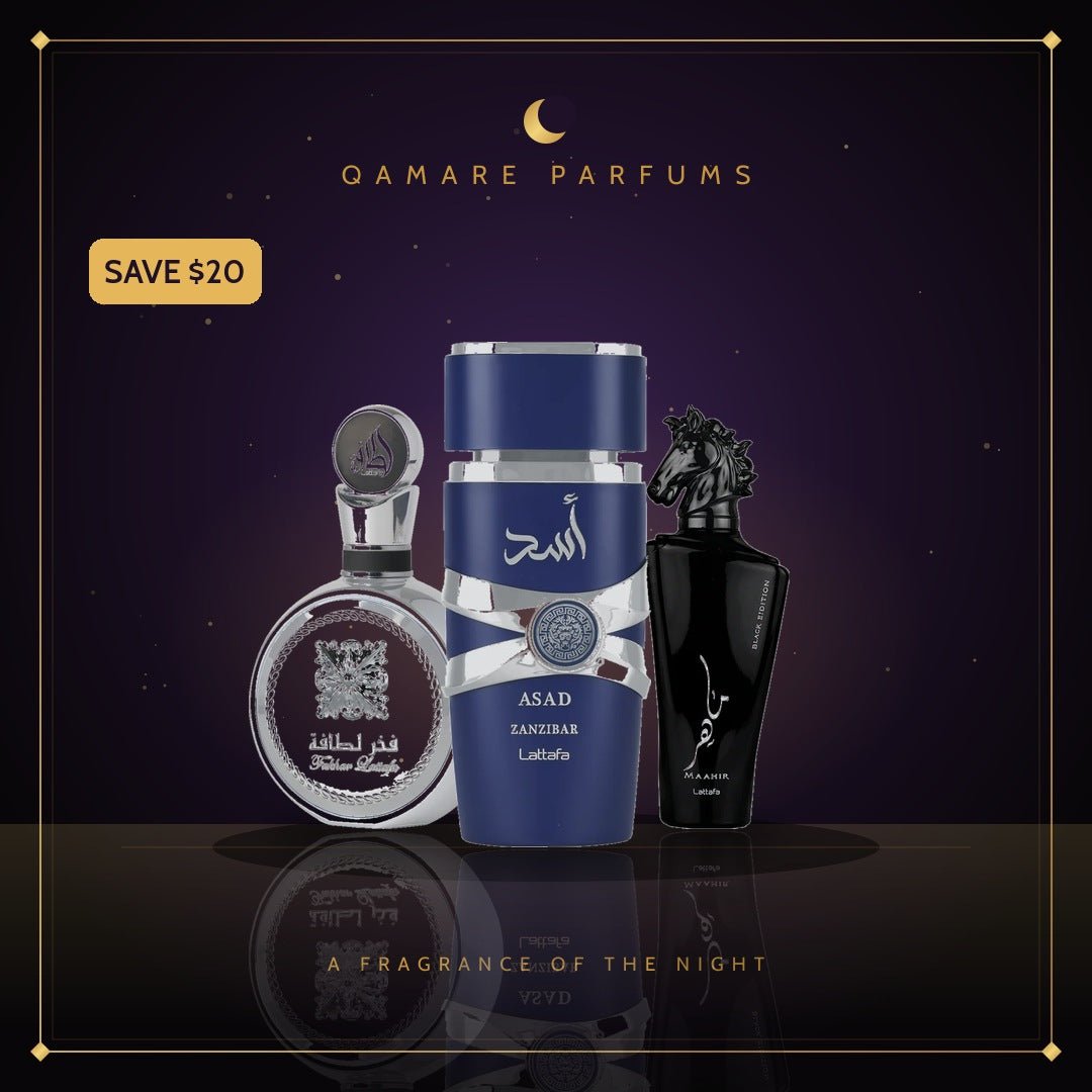 Men's Power Trio — Asad + Fakhar + Maahir (3 x 100ml EDP) by Lattafa — Authentic Arabic Fragrance | Qamare