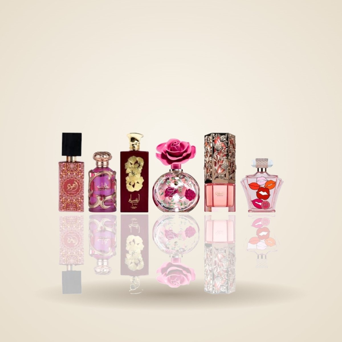 Ajwad Pink + Habik Women + 4 More — 6-Piece Bundle by Qamare — Authentic Arabic Fragrance | Qamare